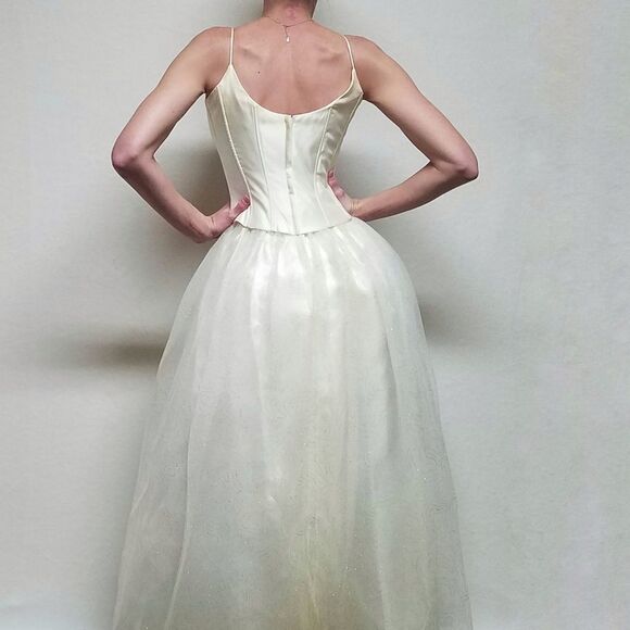 Vintage Y2K Jessica McClintock Gunne Sax Tulle Rhinestone Bustier Princess Dress - Picture 3 of 16